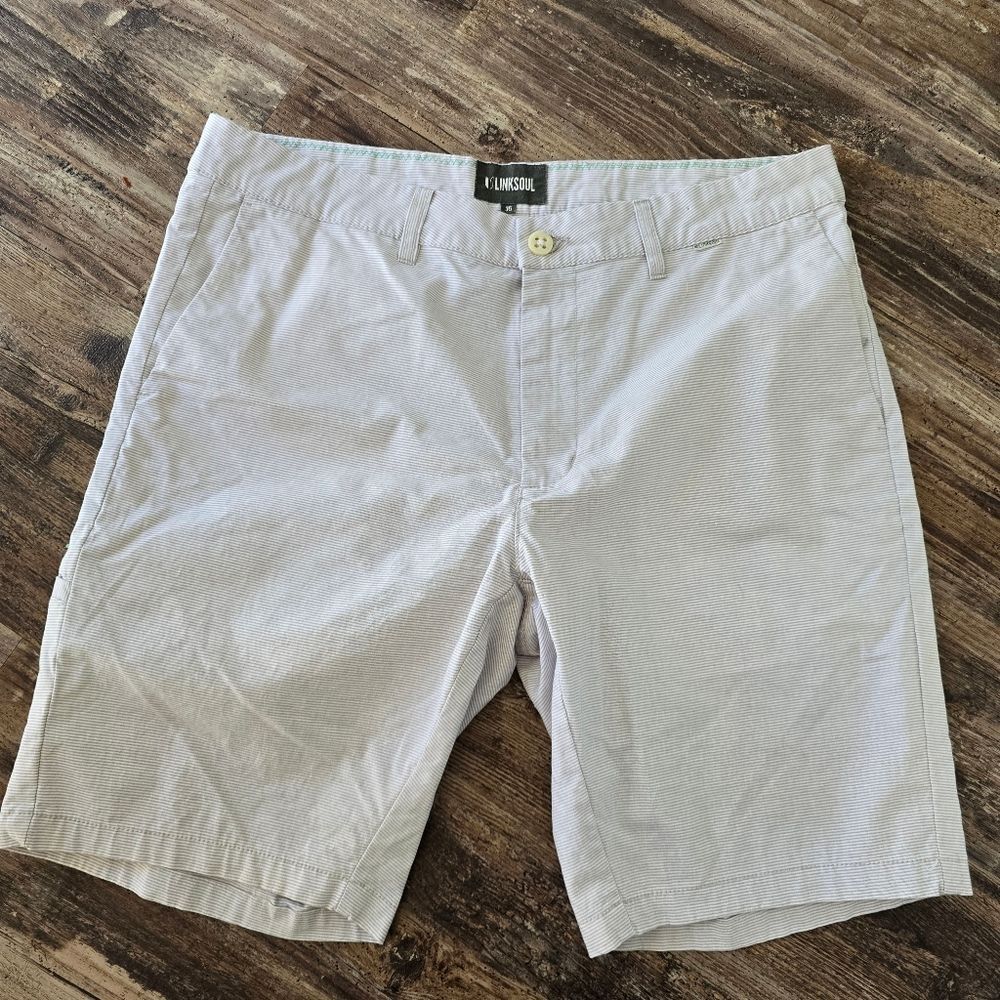 Linksoul Shorts Mens 35 Gray White Striped Pockets Cotton Blend
